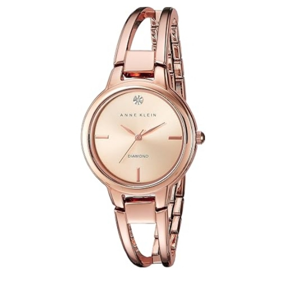 Women's Genuine Diamond Dial Bangle Watch Rose Gold